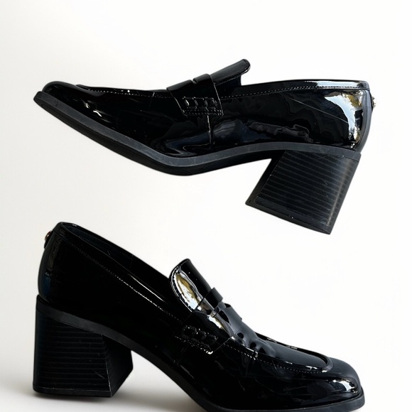 MARC FISHER Black Patent Leather Chunky Heel Loafer US Women's Size 10 - Picture 6 of 7